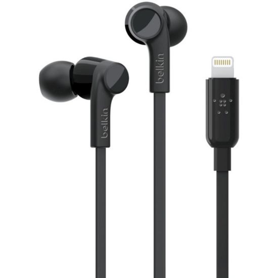 Picture of Belkin SOUNDFORM Wired Earbuds with Lightning Connector - Stereo - Lightning Connector - Wired - Earbud - Binaural - In-ear - 3.67 ft Cable - Black