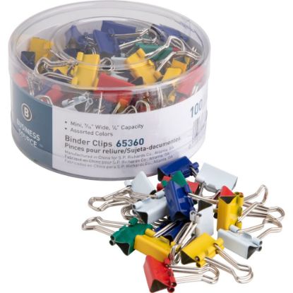 Picture of Business Source Colored Fold-back Binder Clips - Mini - 0.6in Width - 0.25in Size Capacity - 100 / Pack - Assorted - Steel