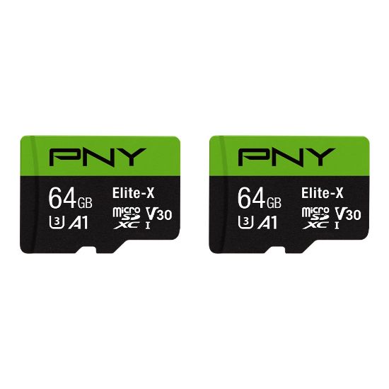 Picture of PNY Elite-X Class 10 U3 V30 microSDXC Flash Memory Card, 64GB, Pack Of 2