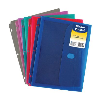 Picture of C-Line Binder Pockets With Hook-And-Loop Closure, 8 1/2in x 11in, Assorted Colors, Pack Of 18