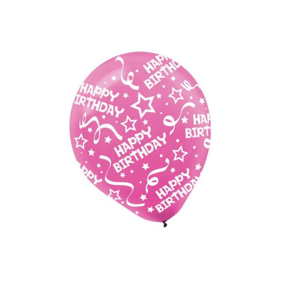 Picture of Amscan Latex Confetti Birthday Balloons, 12in, Bright Pink, 6 Balloons Per Pack, Set Of 3 Packs