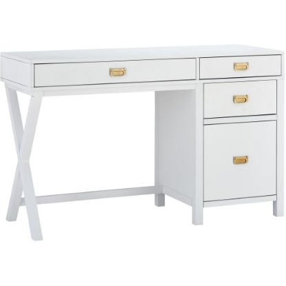 Picture of Linon Ari 48inW Home Office Writing Desk With Side Storage, White/Silver