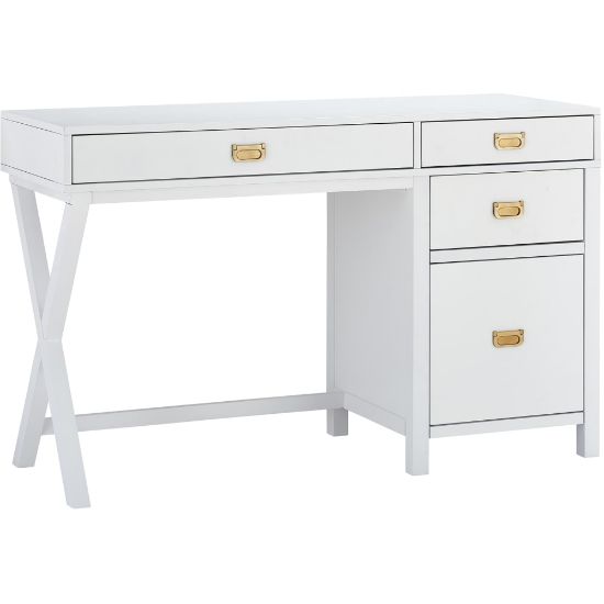 Picture of Linon Ari 48inW Home Office Writing Desk With Side Storage, White/Silver