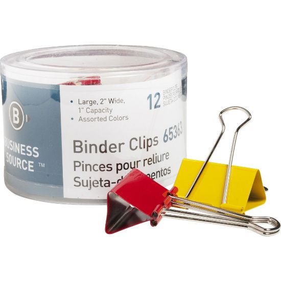 Picture of Business Source Colored Fold-back Binder Clips - Large - 2in Width - 1in Size Capacity - 12 / Pack - Assorted - Steel