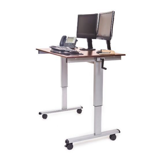 Picture of Luxor Crank 48inW Adjustable Stand Up Desk, Dark Walnut/Silver