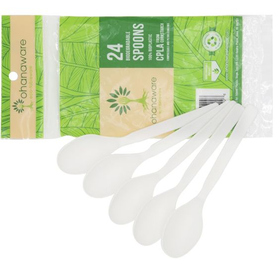 Picture of Ohanaware Disposable Cutlery, Spoons, White, Pack Of 24