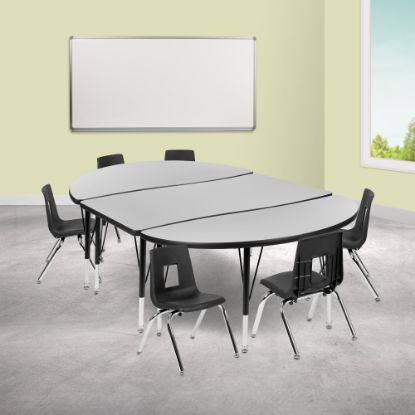 Picture of Flash Furniture 76in Oval Wave Flexible Laminate Activity Table Set With 12in Student Stack Chairs, Gray