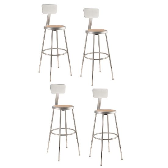 Picture of National Public Seating Adjustable Hardboard Stools With Backs, 25in-33inH, Gray, Set of 4