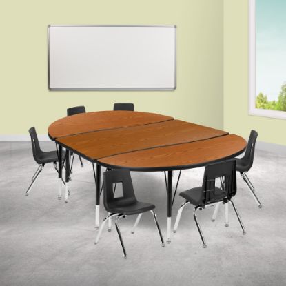 Picture of Flash Furniture 76in Oval Wave Flexible Laminate Activity Table Set With 12in Student Stack Chairs, Oak