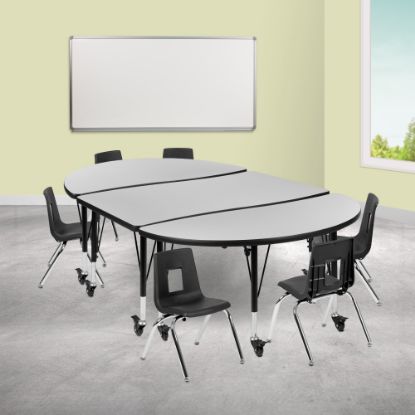 Picture of Flash Furniture Mobile 76in Oval Wave Flexible Laminate Activity Table Set With 12in Student Stack Chairs, Gray