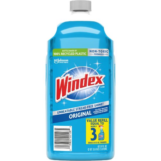 Picture of Windex Original Glass Cleaner Refill - Liquid - 67.6 fl oz (2.1 quart) - Bottle - 6 / Carton - Blue