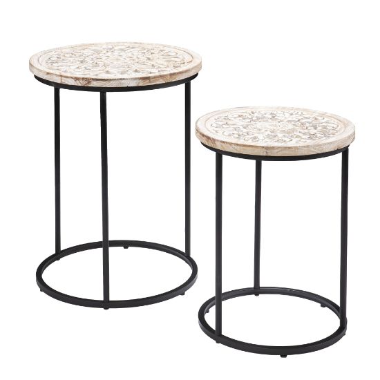 Picture of SEI Swendland Round Accent Tables, Distressed White/Black, Set Of 2 Tables