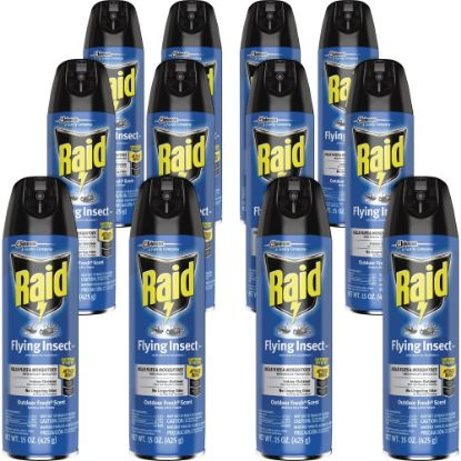 Picture of Raid Flying Insect Spray - Spray - Kills Mosquitoes, Flies, Wasp, Hornet, Asian Ladybeetle, Yellow Jacket, Boxelder Bug, Fruit Fly, Gnats, Moths - 15 fl oz - Off White - 12 / Carton