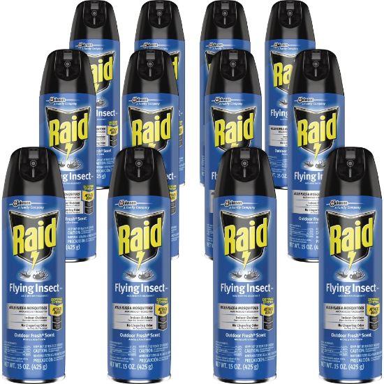 Picture of Raid Flying Insect Spray - Spray - Kills Mosquitoes, Flies, Wasp, Hornet, Asian Ladybeetle, Yellow Jacket, Boxelder Bug, Fruit Fly, Gnats, Moths - 15 fl oz - Off White - 12 / Carton