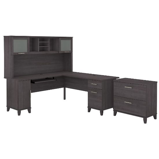 Picture of Bush Furniture Somerset 72inW L-Shaped Desk With Hutch And Lateral File Cabinet, Storm Gray, Standard Delivery