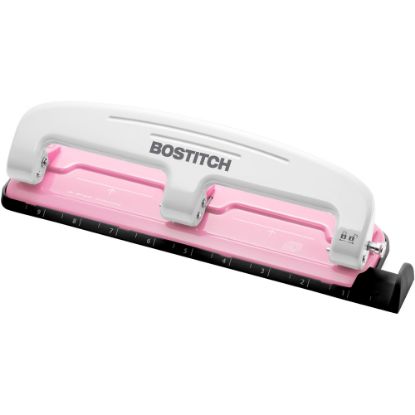 Picture of Bostitch EZ Squeeze Three-Hole Punch, InCourage, 12 Sheet Capacity, Pink/White