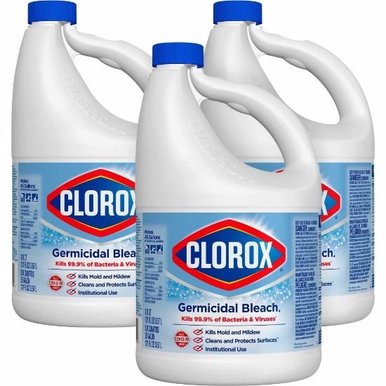 Picture of Clorox Germicidal Bleach - Concentrate Liquid - 121 fl oz (3.8 quart) - Regular Scent - 3 / Carton - White