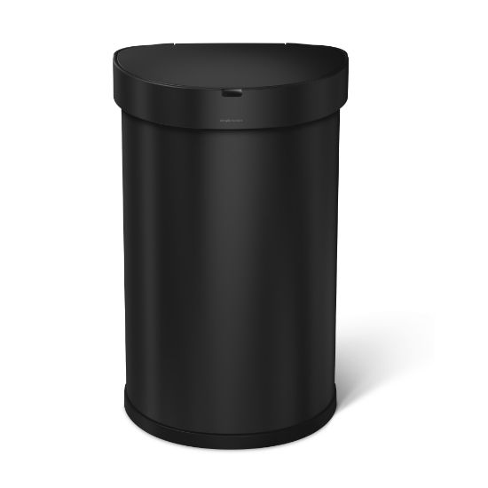 Picture of simplehuman Semi-Round Sensor Stainless Steel Trash Can With Liner Pocket, 12 Gallons, 25-1/4inH x 15-7/16inW x 12-13/16inD, Matte Black