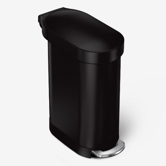 Picture of simplehuman Slim Stainless Steel Step Trash Can With Liner Rim, 11.9 Gallons, 24-7/16inH x 10-1/4inW x 21-1/2inD, Matte Black