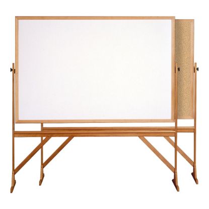 Picture of Ghent 2-Sided Cork Bulletin/Non-Magnetic Dry-Erase Whiteboard, 78 1/8in x 77 1/4in, Wood Frame With Brown Finish