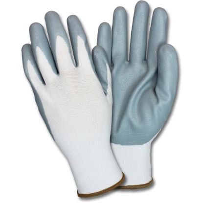 Picture of Safety Zone Nitrile Coated Knit Gloves - Hand Protection - Nitrile Coating - XXL Size - White, Gray - Flexible, Knitted, Durable, Breathable, Comfortable - For Industrial - 1 Dozen