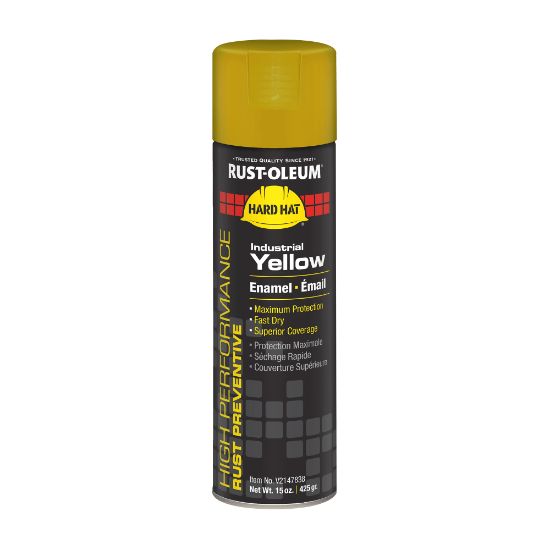 Picture of Rust-Oleum Hard Hat High Performance V2100 System Rust Preventive Enamel Spray Paint, 15 Oz, Gloss Industrial Yellow, Case Of 6 Cans