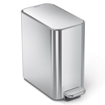 Picture of simplehuman Profile Slim Stainless Steel Step Trash Can, 1.3 Gallon, Brushed Silver