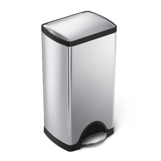 Picture of simplehuman Rectangular Metal Step Trash Can, 10 Gallons, 25-3/4inH x 15-12/16inH x 12-1/2inD, Brushed Silver