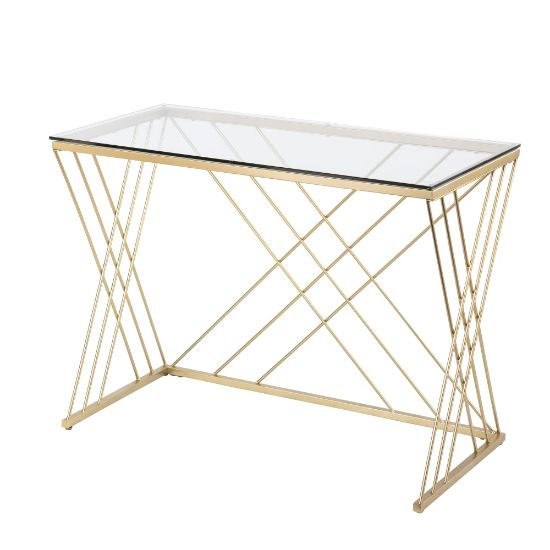 Picture of SEI Furniture Dezby 40inW Modern Glass-Top Writing Desk, Glass/Gold