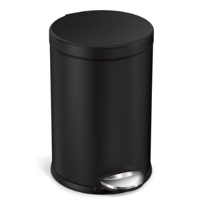 Picture of simplehuman Fingerprint-Proof Round Metal Mini Step Trash Can, 1.2 Gallons, 12-1/10inH x 7-3/5inW x 10inD, Matte Black