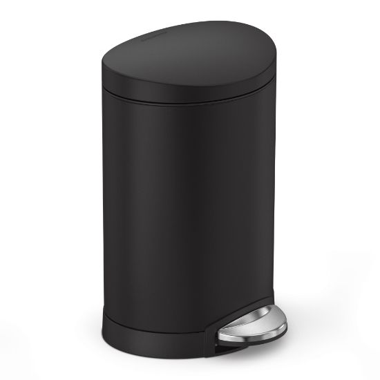 Picture of simplehuman Fingerprint-Proof Steel Mini Semi-Round Trash Can, 1.6 Gallon, Matte Black