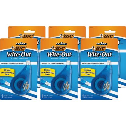 Picture of BIC Wite-Out EZ CORRECT Correction Tape - 0.20in Width x 39.40 ft Length - 1 Line(s) - White Tape - Tear Resistant, Photo-safe, Odorless - 6 / Box - White