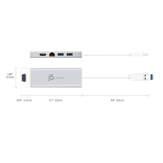 Picture of j5create USB 3.0 Mini Dock, Silver, JUD380