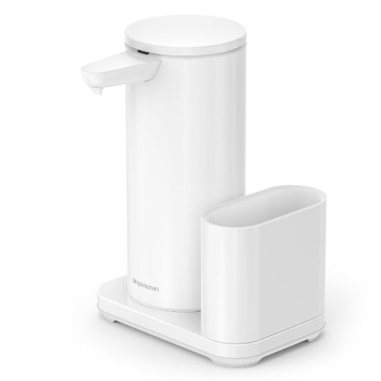 Picture of simplehuman Touch-Free Rechargeable Sensor Liquid Soap And Hand Sanitizer Dispenser, With Caddy, 14 Oz, White