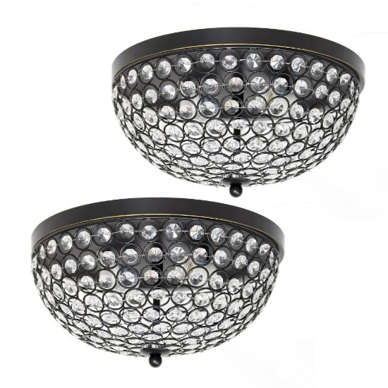 Picture of Lalia Home Crystal Glam 2-Light Ceiling Flush-Mount Lights, Restoration Bronze/Crystal, Pack Of 2 Lights