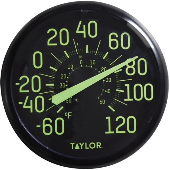 Picture of Taylor 13.25in Indoor/Outdoor Glow in the Dark Thermometer - 60 deg.F (-51.1 deg.C) to 120 deg.F (48.9 deg.C) - For Indoor/Outdoor, Garden, Home, Room - Assorted