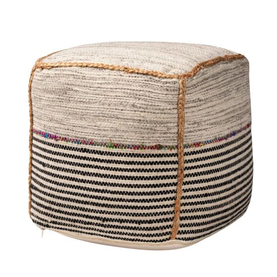 Picture of Baxton Studio Arta Handwoven Wool Blend Pouf Ottoman, Beige/Multicolor