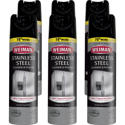 Picture of Weiman Products Stainless Steel Cleaner/Polish - Aerosol - 17 fl oz (0.5 quart) - Floral Scent - 6 / Carton - Clear