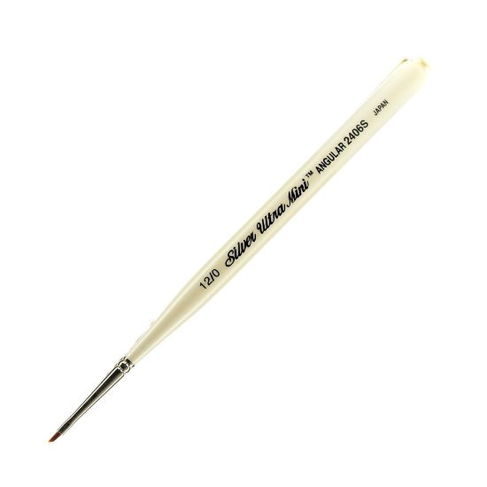 Picture of Silver Brush Ultra Mini Series Paint Brush, Size 12, Angular Bristle, Taklon Filament, Pearl White