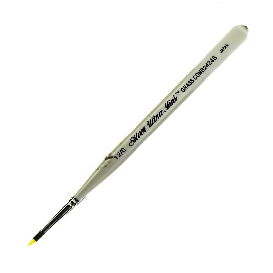 Picture of Silver Brush Ultra Mini Series Paint Brush, Size 12, Grass Comb Bristle, Taklon Filament, Pearl White