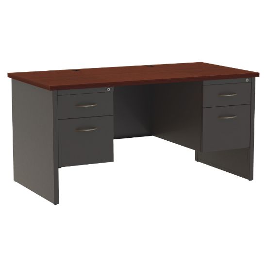 Picture of WorkPro Modular 60inW x 30inD Double-Pedestal Computer Desk, Charcoal/Mahogany