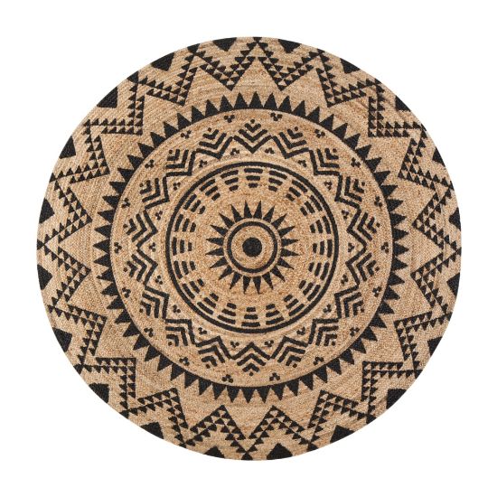 Picture of Anji Mountain Round Cortez Rug, 4ft Diameter, Tan/Black