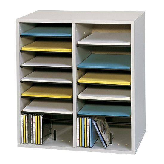 Picture of Safco Adjustable Wood Literature Organizer, 20inH x 19 1/2inW x 11 3/4inD, 16 Compartments, Gray