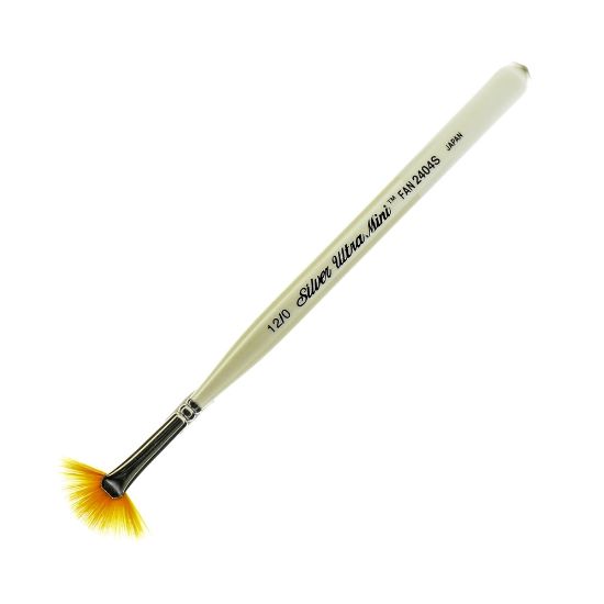 Picture of Silver Brush Ultra Mini Series Paint Brush, Size 12, Fan, Taklon Filament, Pearl White