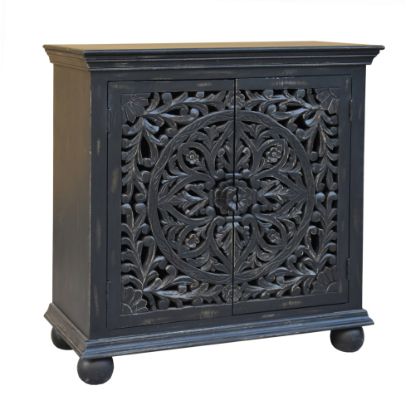 Picture of Coast to Coast Yasmine 2-Door Accent Cabinet, 39inH x 37inW x 18inD, Distressed Bree Black