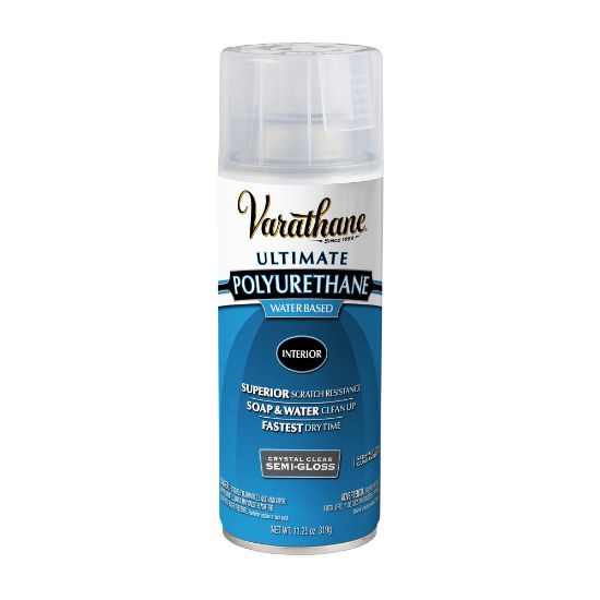 Picture of Varathane Ultimate Water-Based Polyurethane, 11.25 Oz, Crystal Clear Semi-Gloss, Pack Of 6 Spray Cans