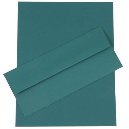 Picture of JAM Paper Business Stationery Set, 8 1/2in x 11in, Teal, Set Of 50 Sheets And 50 Envelopes