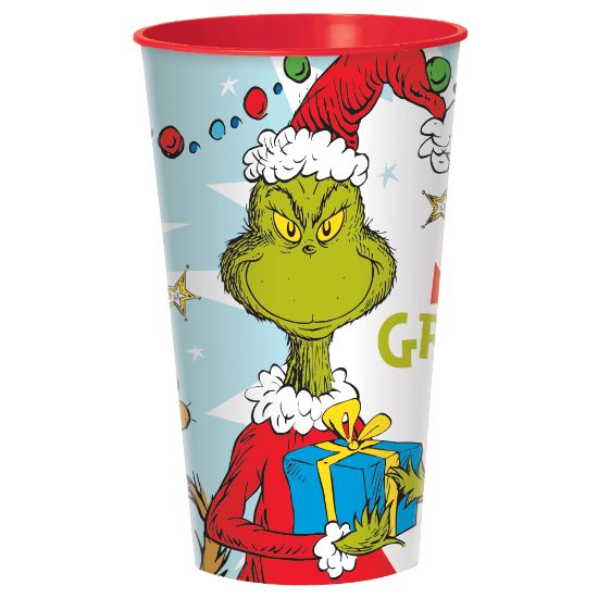 Picture of Amscan Christmas The Grinch Plastic Cups, 32 Oz, Multicolor, Pack Of 6 Cups