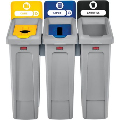 Picture of Rubbermaid Commercial Slim Jim Recycling Station - Black, Blue, Yellow - 1 Each