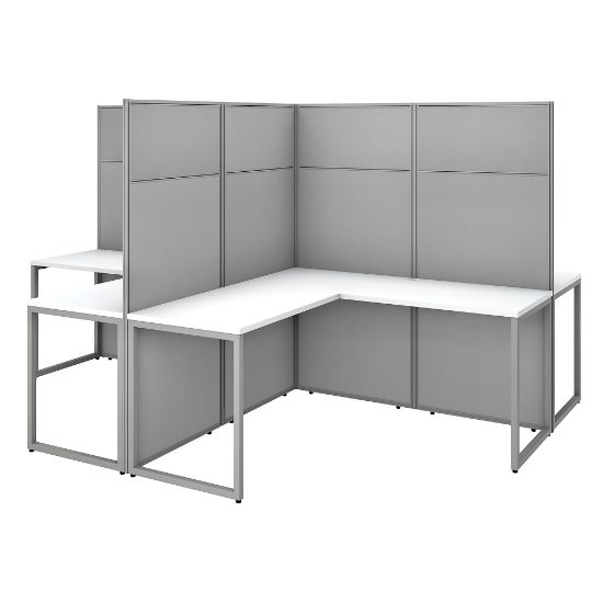 Picture of Bush Business Furniture Easy Office 60inW 4-Person L-Shaped Cubicle Desk Workstation With 66inH Panels, Pure White/Silver Gray, Standard Delivery